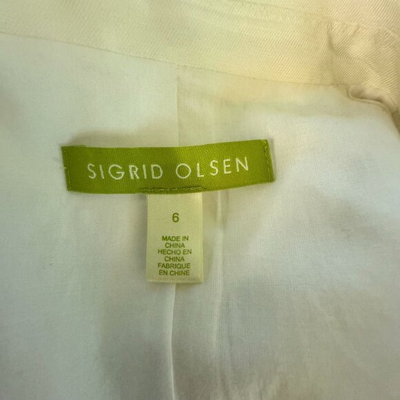 Sigrid Olsen Linen Blend Blazer Womens 6 Ivory Embroidered Floral‎ Snap FLAW - Picture 5 of 10